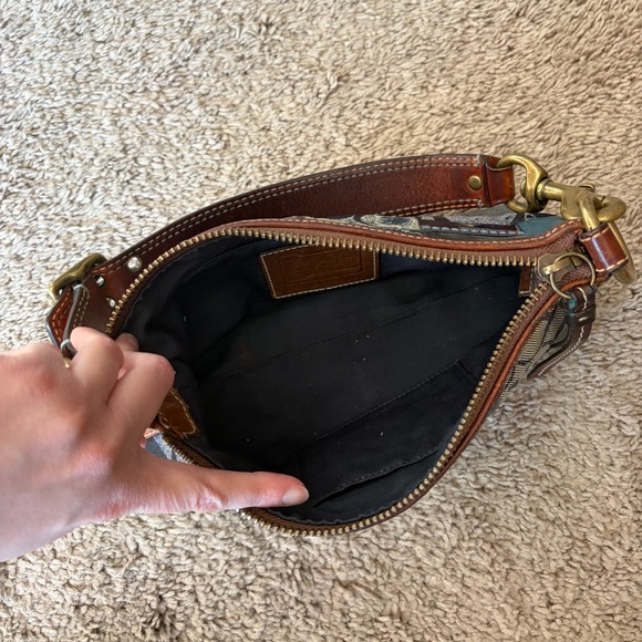 Vintage Coach Denim & Leather Blue Patchwork Pochette Shoulder Hobo Purse - Picture 8 of 16